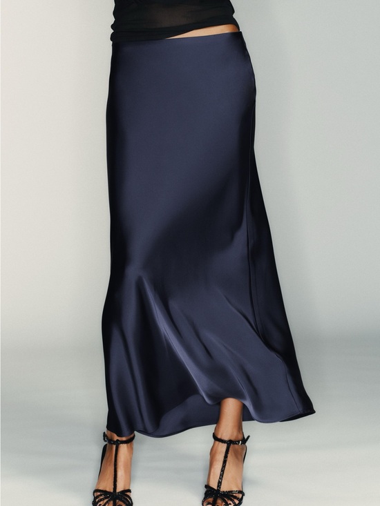 Zara Dresses & Skirts - Zara Satin like Navy Maxi Slip Skirt